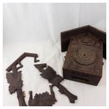 Set of 4 Vintage Carved Cuckoo Clocks with Birds & Maple Leaf Motifs. (Parts/Need Repairs)