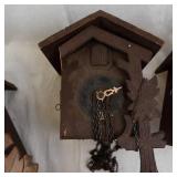 German Carved Cuckoo Clock Parts (Lot of 5) - Leaf & Bird Motif, Roman Dial (Parts/Need Repairs)