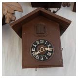 German Carved Cuckoo Clock Parts (Lot of 5) - Leaf & Bird Motif, Roman Dial (Parts/Need Repairs)