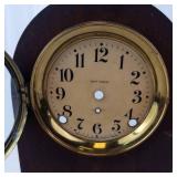 Seth Thomas Mantel Clock - Arched Wood Case, Brass Bezel, Glass Dial. Not tested, may need repair.