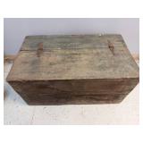 Antique Wooden Chest - Weathered Storage Trunk with Rope Handles