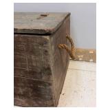 Antique Wooden Chest - Weathered Storage Trunk with Rope Handles
