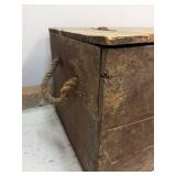 Antique Wooden Chest - Weathered Storage Trunk with Rope Handles
