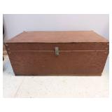 Vintage Wooden Storage Trunk - Metal Latch, Brown Finish