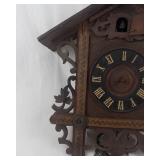 Vintage Carved Dark Wood Cuckoo Clock with Roman Numerals