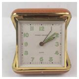 Phinney-Walker Travel Alarm Clock in Gold-Tone Case with Pink Satin Interior
