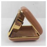 Phinney-Walker Travel Alarm Clock in Gold-Tone Case with Pink Satin Interior