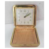 Phinney-Walker Travel Alarm Clock in Gold-Tone Case with Pink Satin Interior