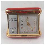 Phinney-Walker Travel Alarm Clock - Red Leather Case, Gold Tone