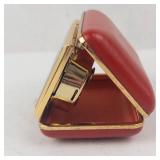 Phinney-Walker Travel Alarm Clock - Red Leather Case, Gold Tone