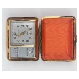 Phinney-Walker Travel Alarm Clock - Red Leather Case, Gold Tone