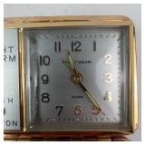 Phinney-Walker Travel Alarm Clock - Red Leather Case, Gold Tone