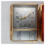 Phinney-Walker Travel Alarm Clock - Red Leather Case, Gold Tone
