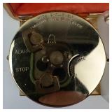 Phinney-Walker Travel Alarm Clock - Red Leather Case, Gold Tone