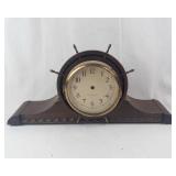 Vintage Ship-Wheel Mantel Clock - Dark Wood Case with Brass Bezel, Nautical Decor