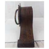 Vintage Ship-Wheel Mantel Clock - Dark Wood Case with Brass Bezel, Nautical Decor