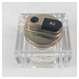 Hand-Cut Crystal Inkwell Japan - Black & Gold Metal Lid, Luxury Desk Accessory