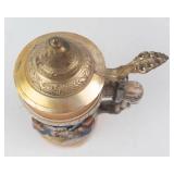 Ceramic Beer Stein with Brass Lid - Hand-Painted Village Scene