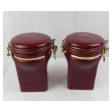 Gevalia Kaffe Ceramic Canisters Pair with Gold Clamp Lids - Made in Taiwan