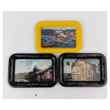 Vintage Souvenir Tin Trays - 3 Scenic Collectibles: USS North Carolina, Cass WV, Lincoln