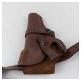 Leather Pistol Holster with Cartridge Belt - Vintage Brown Leather