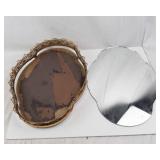 Vintage Oval Vanity Mirror with Ornate Gold-Tone Frame - Bowed Water-Damaged Wood Bottom
