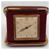 Phinney-Walker Travel Clock in Burgundy Leather Case with Gold Tone Frame