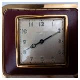 Phinney-Walker Travel Clock in Burgundy Leather Case with Gold Tone Frame