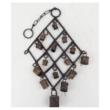 Antique Iron Diamond Bell Wind Chime Wall Hanging - Rustic Rusted Bells Decor