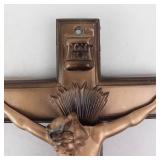Crucifix Jesus on Cross Wall Plaque - Bronze Tone INRI