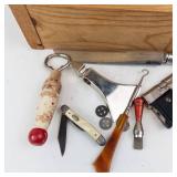 Vintage Mixed-Tool lot and Small Wooden Tool Box