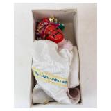 Chinese Doll With Red Face, White Silk Dress & Floral Headdress in Pink Box