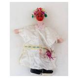 Chinese Doll With Red Face, White Silk Dress & Floral Headdress in Pink Box