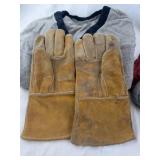 Grey 100% Wool V-Neck Sweater, Leather Gauntlet Gloves-Red Strap of Fabric, Grey/Blue Socks
