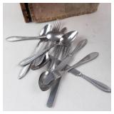 Miniature Dollhouse Furniture Set - Wooden Desk, Table and Chair & Silverware, Mailbox