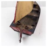 Wooden Sailboat Model - Tan Canvas Sail with Red Hull & 2 Oars