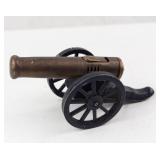 Antique Brass Toy Cannon on Carriage with Spoked Wheels