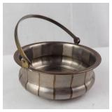 Decorative Metal Bowl with Gold Stripe Trim and Brass Handle - Small