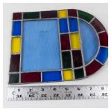 Stained Glass Arch Window Panel - Multicolor Glass with Blue Center