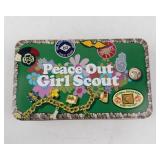 Peace Out Girl Scout Tin Lunch Box & British Biscuits Tin - Vintage Collectible