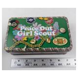 Peace Out Girl Scout Tin Lunch Box & British Biscuits Tin - Vintage Collectible