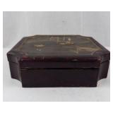 Antique Japanese Makie Lacquer Jewelry Box - Hand-Painted Landscape Scene