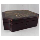 Antique Japanese Makie Lacquer Jewelry Box - Hand-Painted Landscape Scene