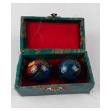 Baoding Balls Pair in Teal Box - Enamel Dragon Motifs, Made in China