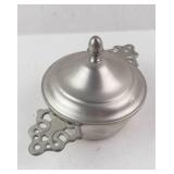 Woodbury Pewterers Porringer Bowl With Lid - Vintage Connecticut Metalware