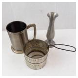 Leonard Genuine Pewter Bud Vase, Vintage Pewter Mug & Sifter