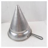 Set of Two Vintage Aluminum Cone Juicer Strainers with Base and Handles