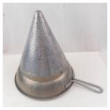 Set of Two Vintage Aluminum Cone Juicer Strainers with Base and Handles