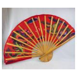 Huge Red Dragon Hand Fan with Wooden Spokes - Folding Chinese Fan