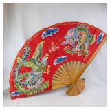 Huge Red Dragon Hand Fan with Wooden Spokes - Folding Chinese Fan
